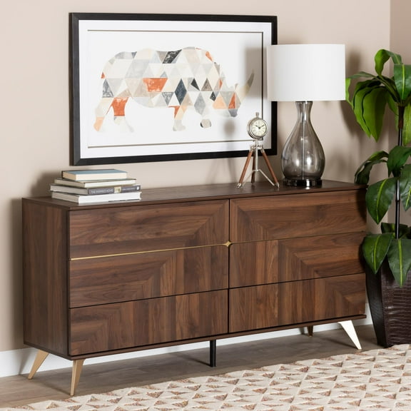 Baxton Studio Graceland Mid-Century Modern Transitional Walnut Brown Finished Wood 6-Drawer Dresser