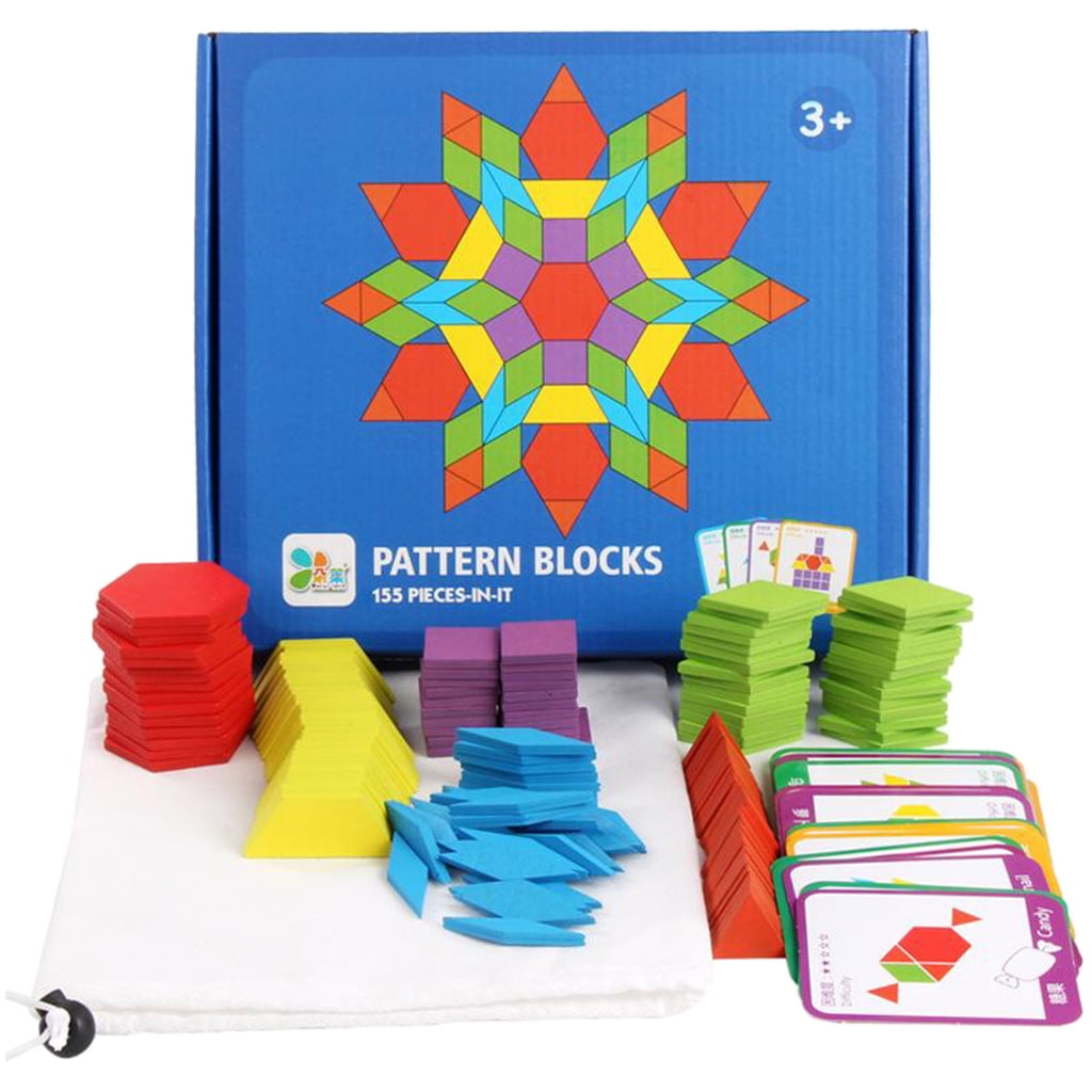 Wooden Pattern Blocks Geometric Manipulative Shape Puzzle Kindergarten