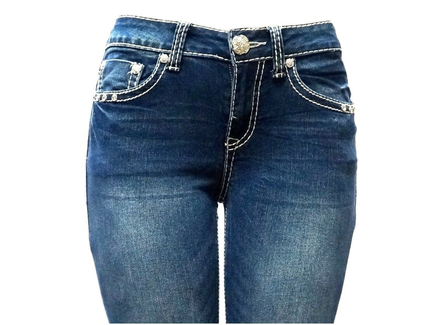 【Yoyocha25 】STUDS DETAIL DENIM PANTS Jack David Rhinestone Studs Dark Wash Denim Flap Pocket