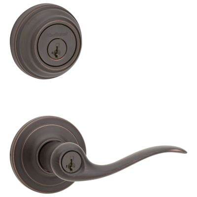 Combo Keyless Entry Lock - Kwikset 991 Tustin Keyed Entry Lever and Single Cylinder Deadbolt Combo Pack featuring SmartKey® in Venetian Bronze