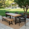 thumbnail image 2 of Meg Outdoor 6 Piece Acacia Wood Dining Set with Wicker Stacking Chairs, Teak Finish, Multibrown, 2 of 12