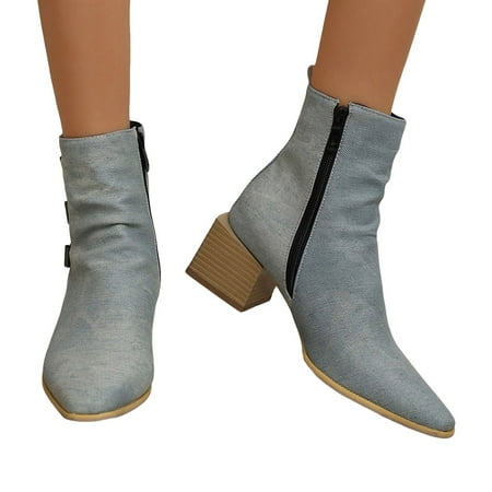 Oyedens Dress Shoes for Women Fashion Leather Pointed Toe Mid Heels Ankle Booties Winter Fall