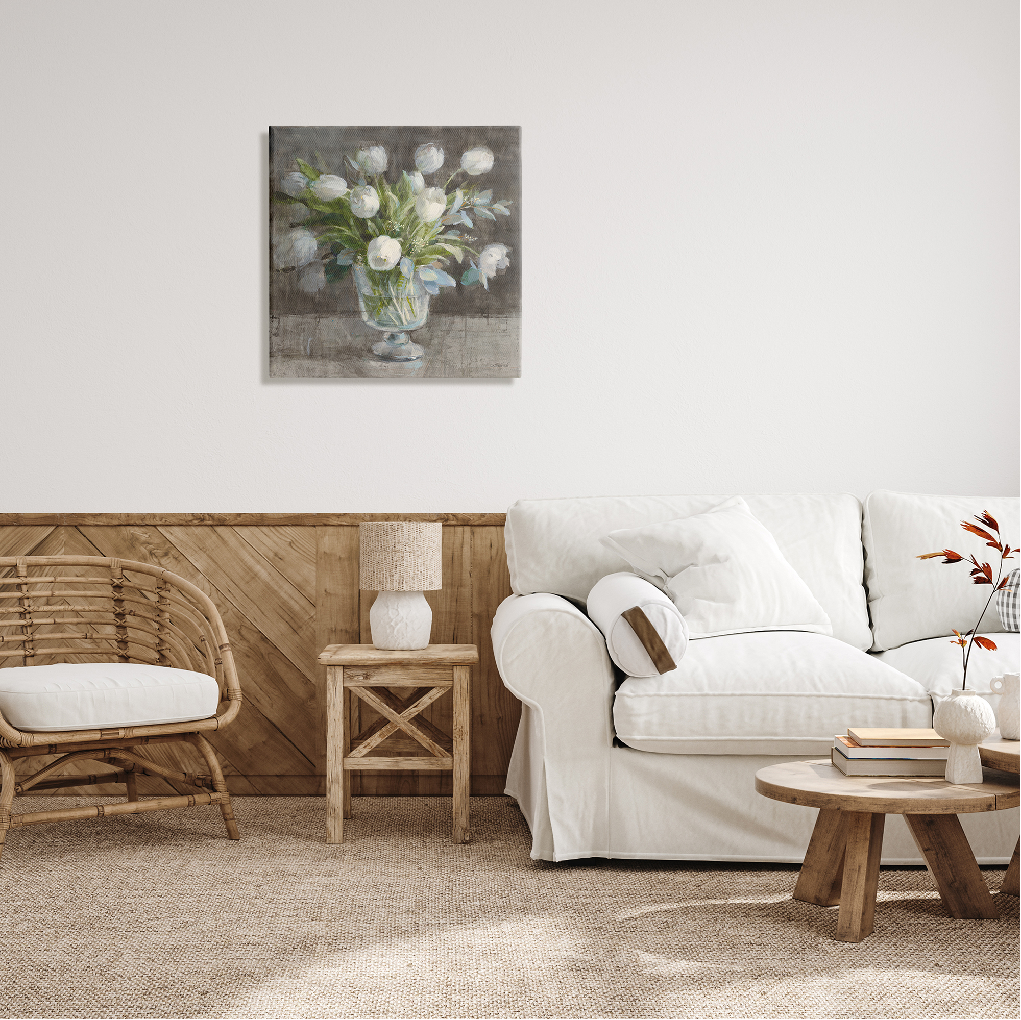 Stupell Industries Rustic White Tulip Vase Botanical & Floral Painting Gallery Wrapped Canvas Print Wall Art, 24 x 24