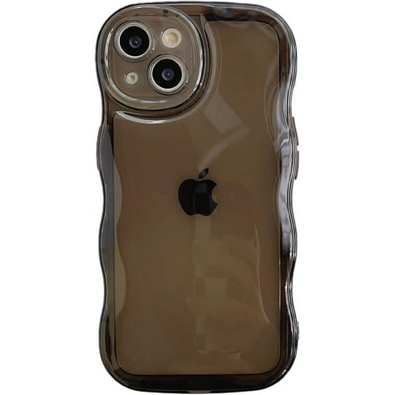 Compatible with iPhone 14 Case,Cute Clear Curly Wave Frame Shape Design with Camera Lens Protector Cover,Soft Slim Transparent TPU Full Protection Case for Women and Girls-Black