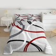 thumbnail image 2 of Manfei Vintage Geometric Stripe Queen Comforter Set,Modern Abstract Art Bedding Sets,Gray Red White Bedding Comforter Set For Men Women,Super Cozy Room Decor Reversible,3pcs, 2 of 8