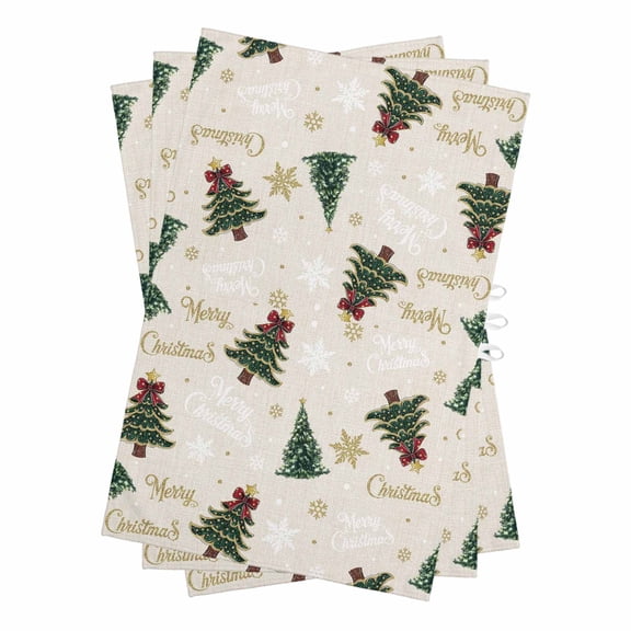Christmas Kitchen Towels Set of 3, Water Absorbent Dish Towel, Winter Pine Tree Gold White Xmas Snowflakes Decorative Hand Towels - Quick Drying Cloth for Cooking Baking, 18x28 Inch