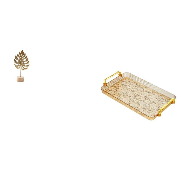 Escultura de hojas,Estatua de hoja de metal Escultura de hoja Decoración del hogar,Bandeja para servir,Bandeja de cocina rectangular con asa,Bandeja de almacenamiento Plato para servir Tocador