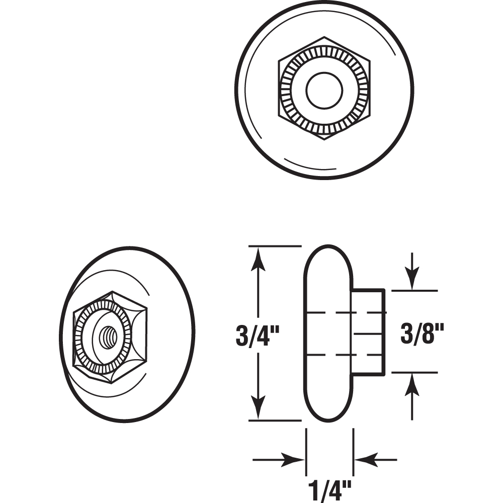 Prime-Line M 6151 Shower Door Roller, 3/4 in. Diam., Round Edge Nylon Tire, Steel Ball Bearings, Threaded Hex Head Hub, Pack of 4 - image 2 of 2