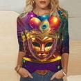 thumbnail image 2 of Penkiiy 2024 Shirt 3/4 Sleeve Mardi Gras Womens Fancy Blouse Carnival Mask Print Tunic Theme Party Round Collar Tee L Multicolor, 2 of 5