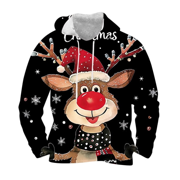 Sudadera con capucha para hombre, moda, bolsillos, manga larga, estampado navideño, sudadera con capucha, blusa para hombre, blusa de poliéster