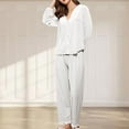 thumbnail image 6 of Brnmxoke Womens Velvet Pajamas Set Long Sleeve Button Velour Sleepwear Soft Comfy 2 Piece Pjs Sets Loungewear Nightwear White,XL, 6 of 7