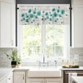 thumbnail image 3 of Floral Kitchen Curtain Valance and Tiers Set Teal Green Poppy Flower Rod Pocket Kitchen Tier Curtains Valance Set 3 Piece Watercolor Spring Flower Wood Grain Window Curtain Valance Tier Set 54 x 24 in, 3 of 5