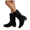 thumbnail image 5 of YLYL Womens Suede Mid Calf Boots Slip on Lace up Wide Width Anti-slip Chunky Heel High Boots, 5 of 7