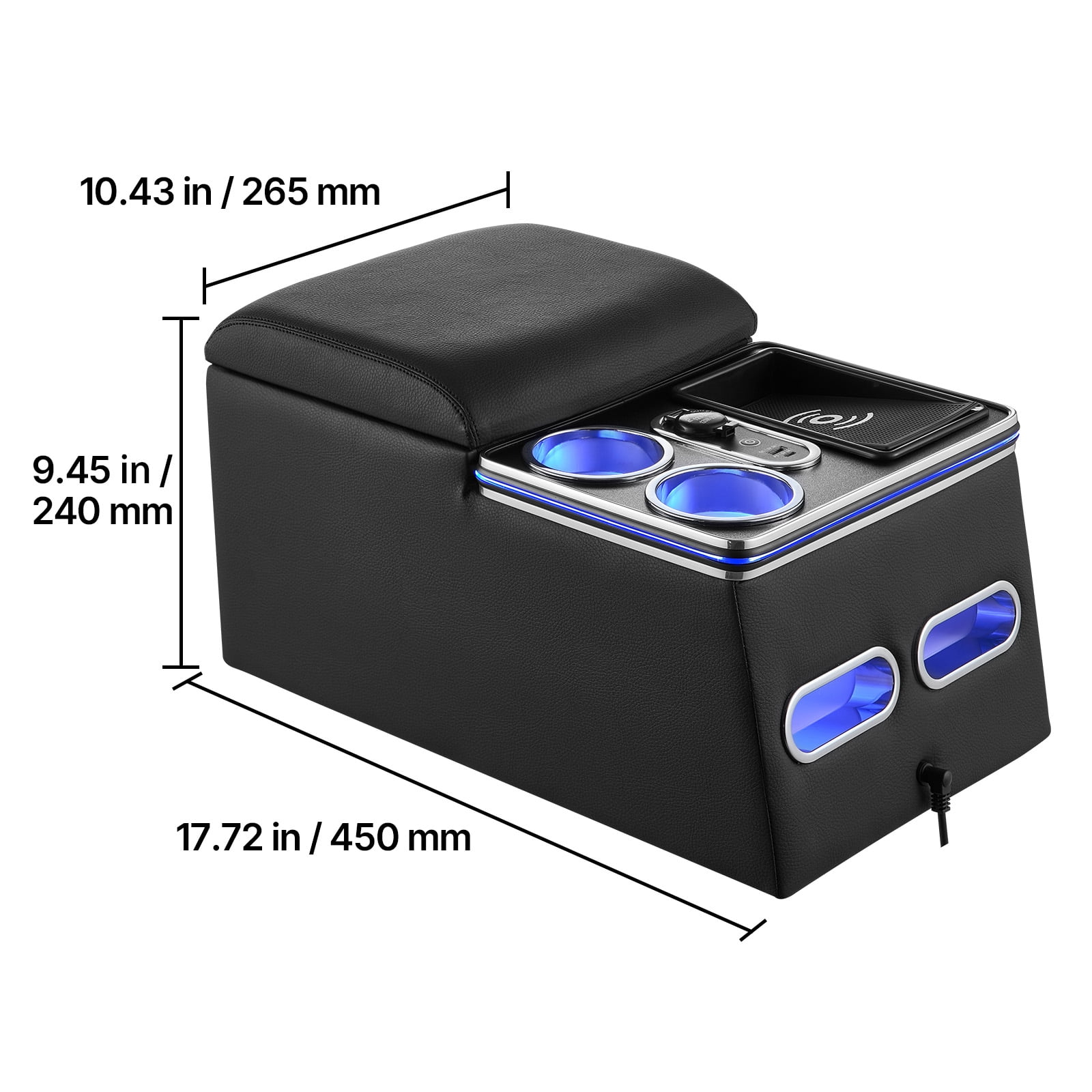 KFFKFF Universal Rear Bench Seat Center Console with Multi-Color Ambient Lighting, Wireless/USB/Cigarette Lighter Charging, Back Seat Organizer with Cup and Phone Holders for MPV, Sedan, SUV