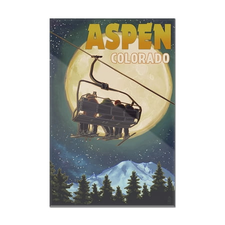 Aspen, Colorado - Ski Lift and Full Moon - Lantern Press Artwork (8x12 Acrylic Wall Art Gallery