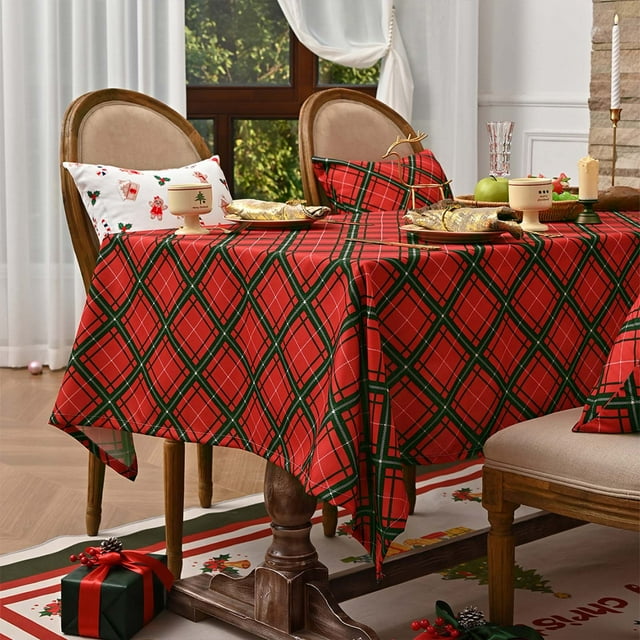 Home Decor Christmas Rectangular Tablecloth Winter Christmas Tree Decoration Tablecloth Polyester Vintage Tablecloth for Kitchen Picnic Party Table Christmas Decoration Home Improvement