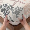 thumbnail image 3 of Full Size Fitted Sheet Set - Coral Pink Grey Coastal 3 Piece Bedding Sets 16" Deep Pocket Fitted Sheet with 2 Pillowcases Summer Beach Starfish Coral Nautical Rustic Brushed Microfiber Bed Sheets, 3 of 9