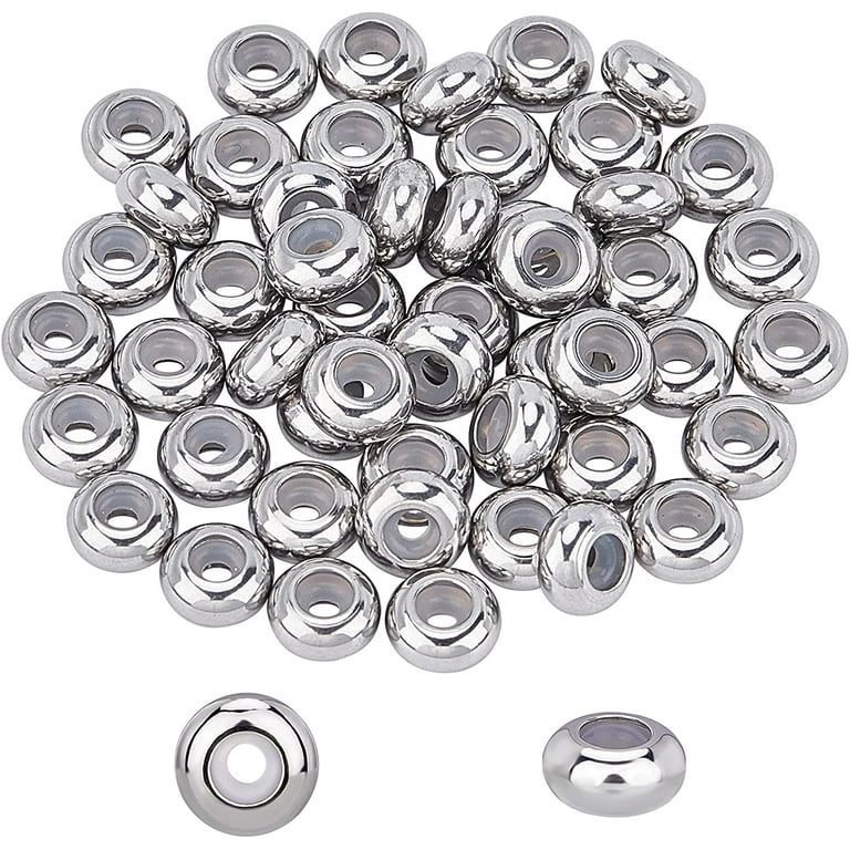 50pcs Rondelle Stopper Beads with Rubber Inside Metal Loose Beads