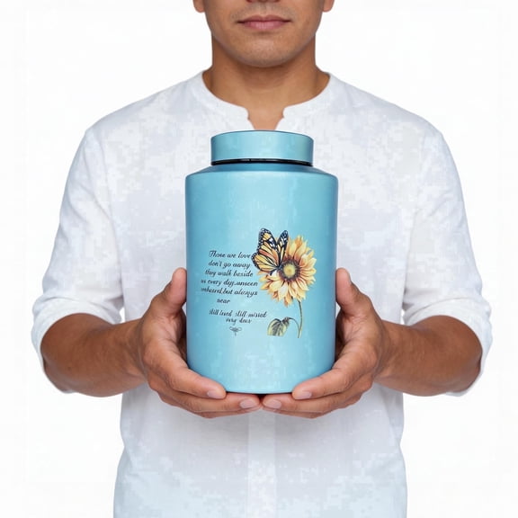 Blue Stainless Steel Full Size for Adult Human Ashes Cremation Urns