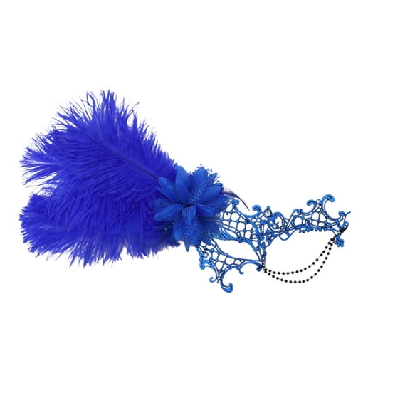 Xfvqtps Mardi Gras Mask for Women Masquerade Masks Half Face Faux Feather Rhinestone Hollow out Carnival Mask for Makeup Performance Ball Party Blue