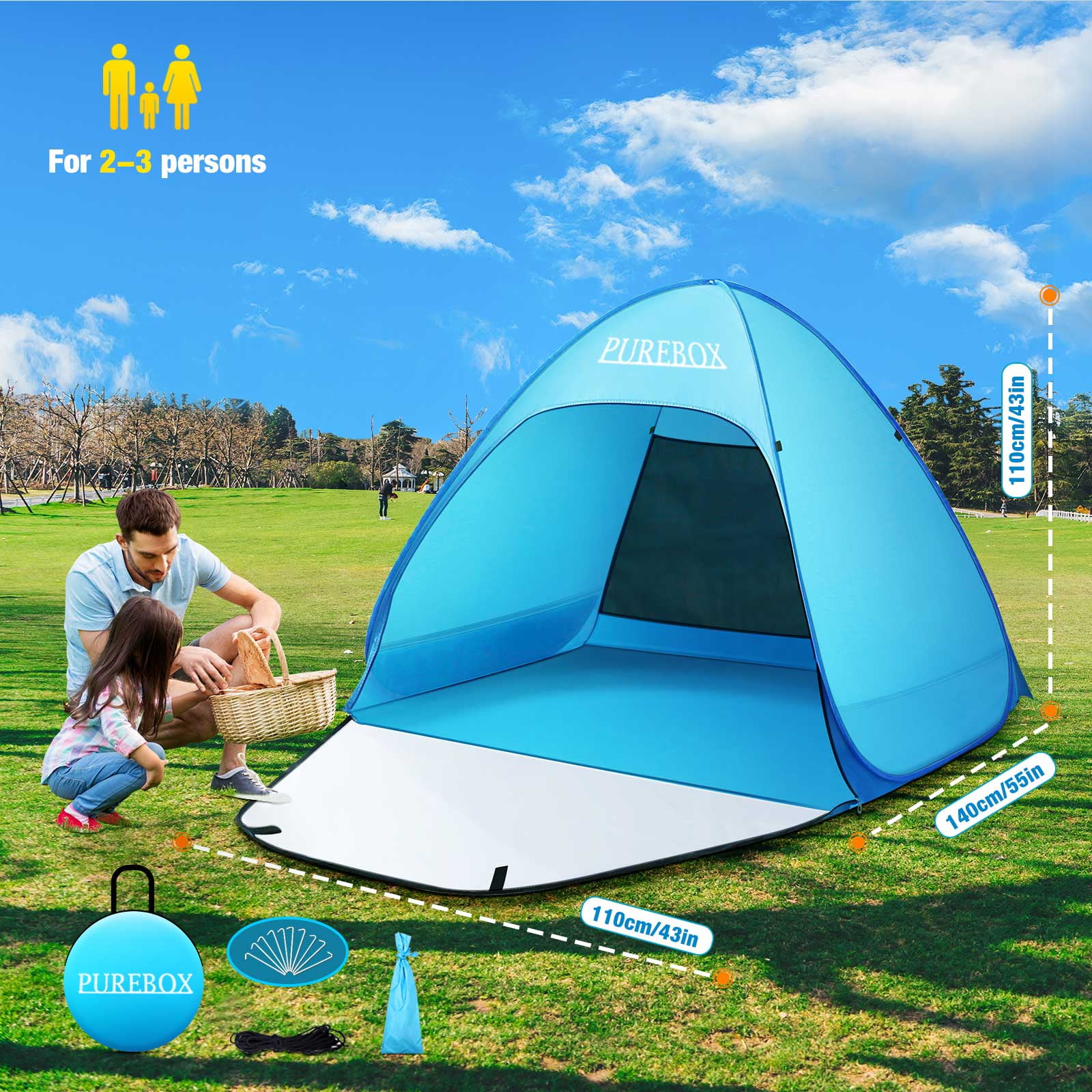 Waterproof Pop up Beach Tent Portable Outdoor Shade UV Sun Protection UPF 50 