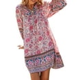 thumbnail image 3 of Caitzr Women Casual Summer 3/4 Long Sleeve Boho Dresses Loose V Neck Floral Print Dresses Bohemian Swing Dress, 3 of 7