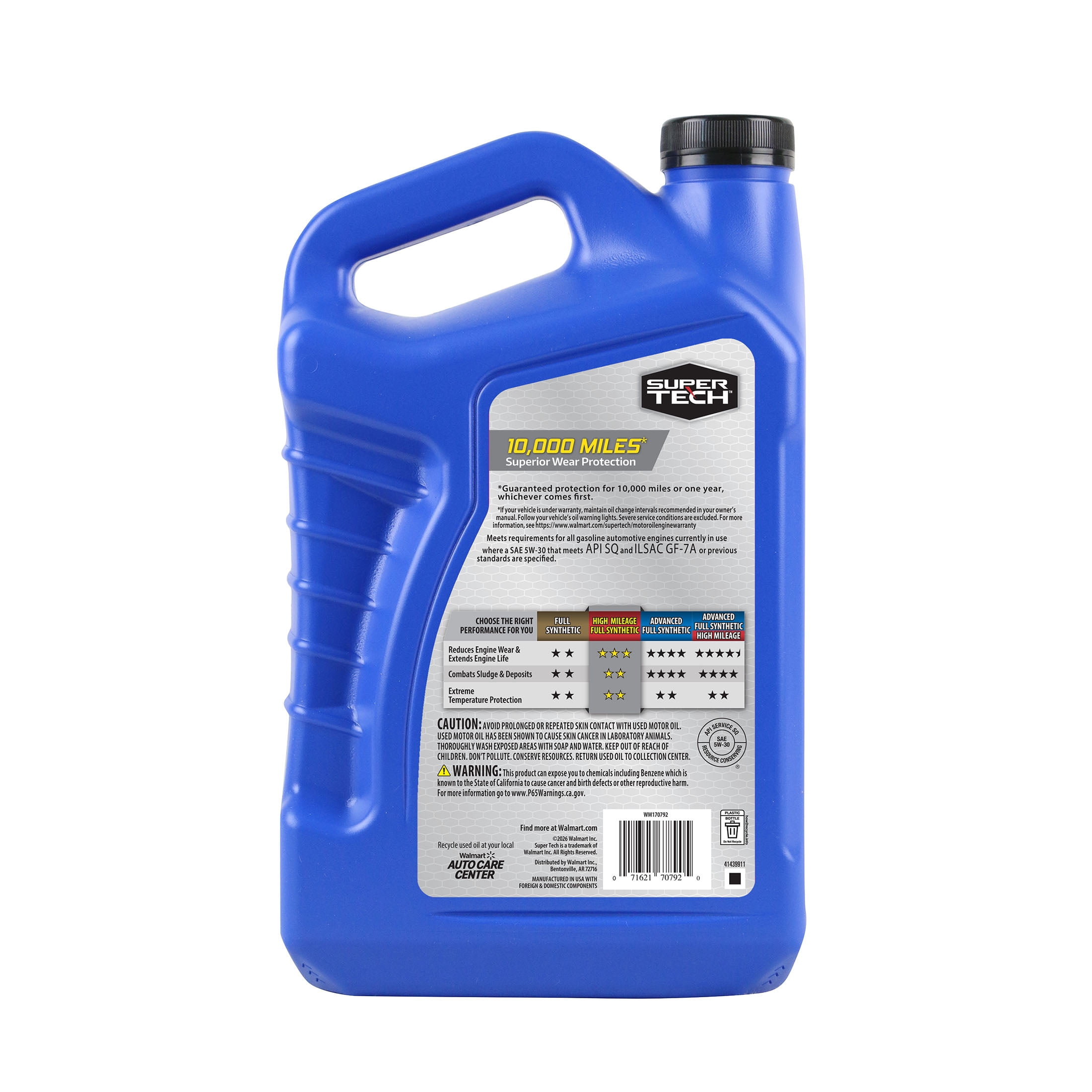 Super Tech High Mileage Full Synthetic SAE 5W-30 Motor Oil, 5 Quarts