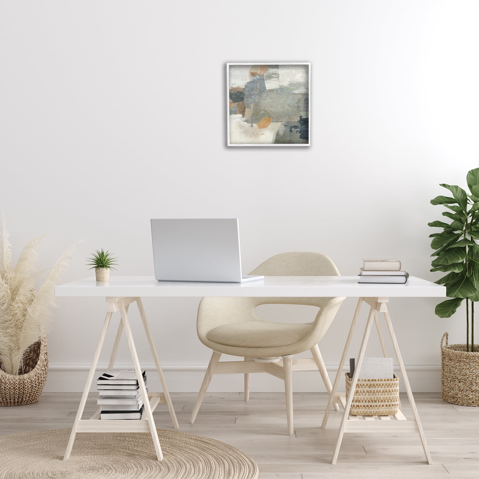 Stupell Industries Rustic Grey Paint Strokes Abstract Painting White Framed Art Print Wall Art, 17 x 17