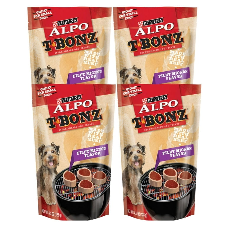 Purina Alpo TBonz Filet Mignon Flavor Dog Treats, Made with Real Beef with  a Crunchy Texture 100% Nutritionally Complete & Balanced for Treating  Rewarding Convenient Portable Animal Snack Pack of 4 