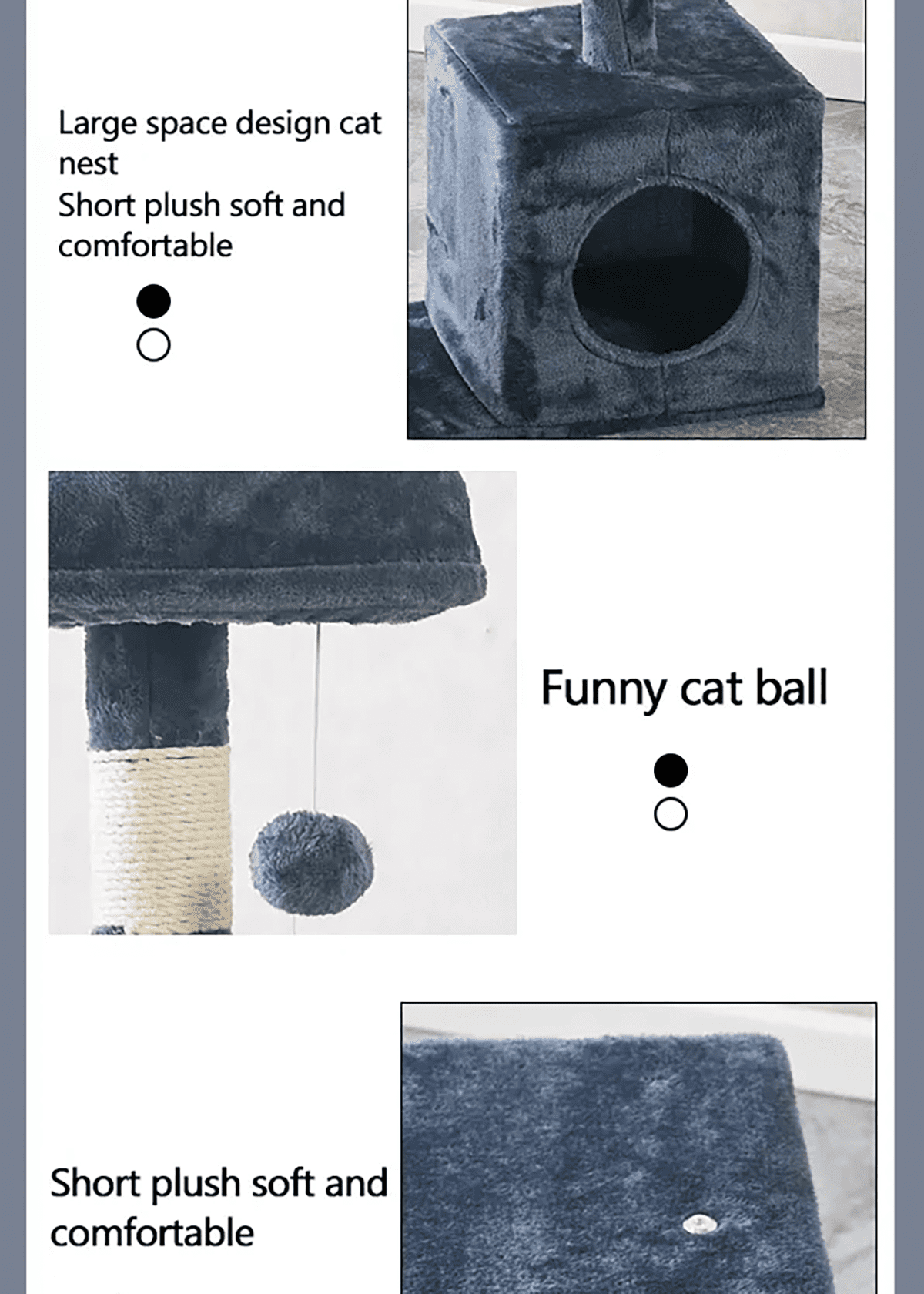 Asunby Cat Tower Tree,38-inch Multi-Level Cat Tree for Kittens | Gray-Blue | 2 Hammocks, Top Platform & Pompoms