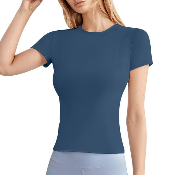 Trendy Women's T-Shirt Slim Fit Short Sleeve Round Neck Top for Yoga Casual Workouts Daily Wear Stretchy and Comfortable with Soft Line Design Ideal with Jeans or Skirts Women's Crew Neck Shirt Basic
