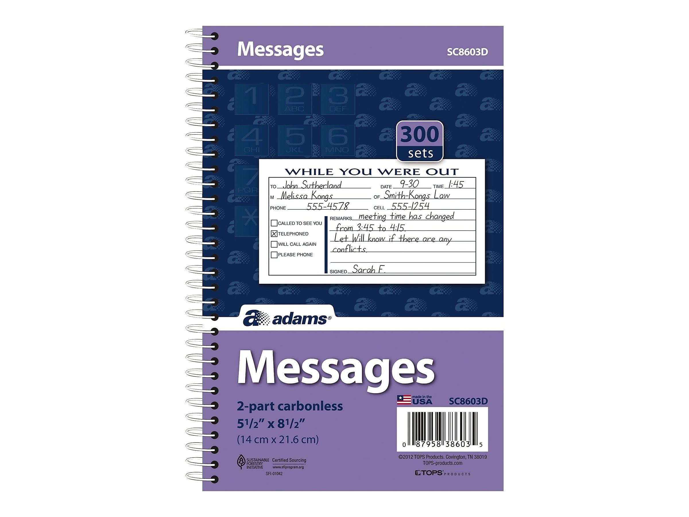 Adams Phone Message Pad 5.5 x 8.5 Ruled SC8603D
