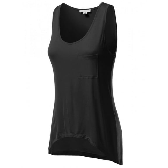 FashionOutfit Women's Scoop Neck Pocket Jersey Dip Hem Tank Tops