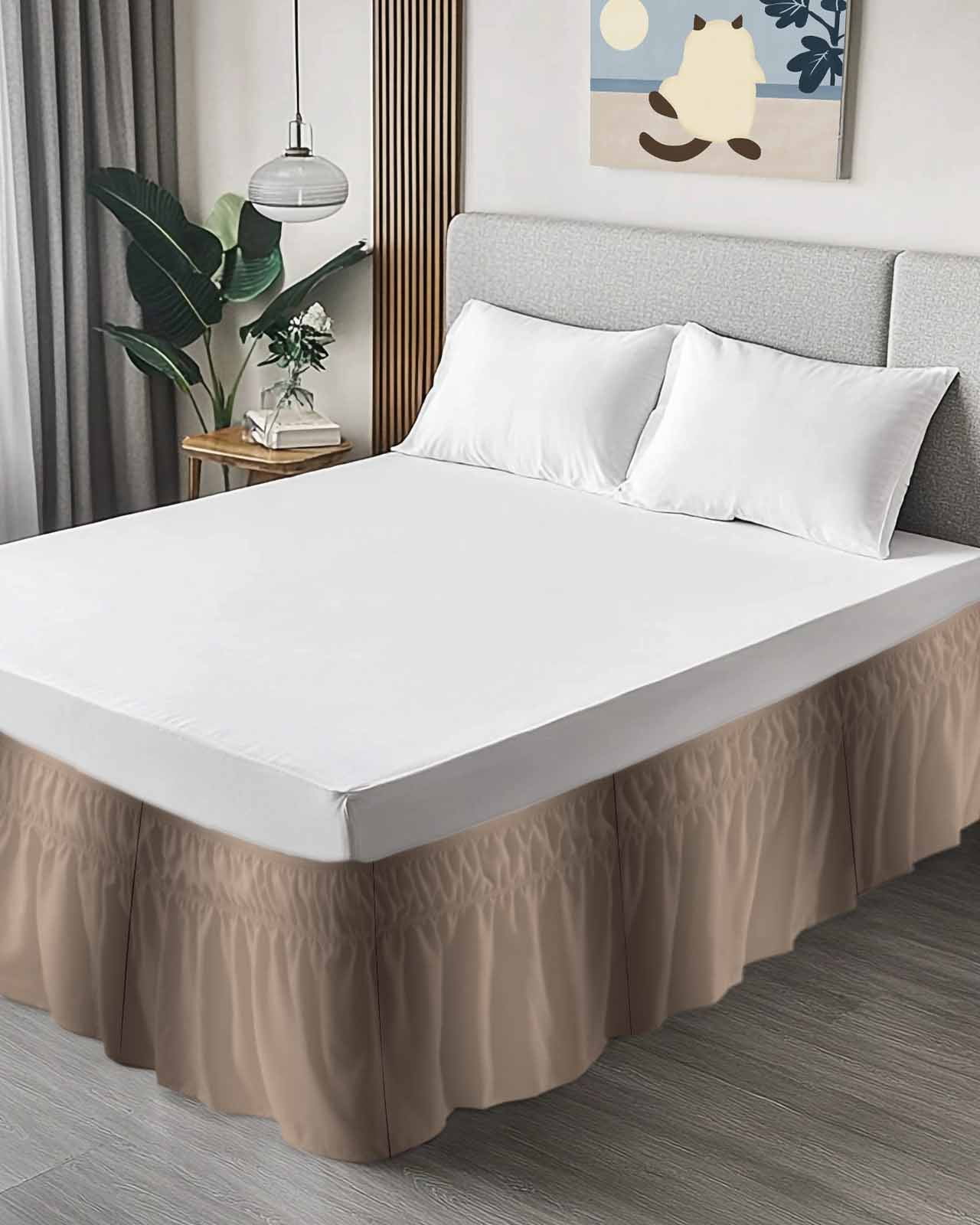 Dark Brown Bed Skirt Queen Size 16" Drop Ombre Solid Color Gradient Modern Art Ruffled Wrap Around Bed Skirts Adjustable Elastic Bedskirt Dust Ruffle for Queen Size Bed