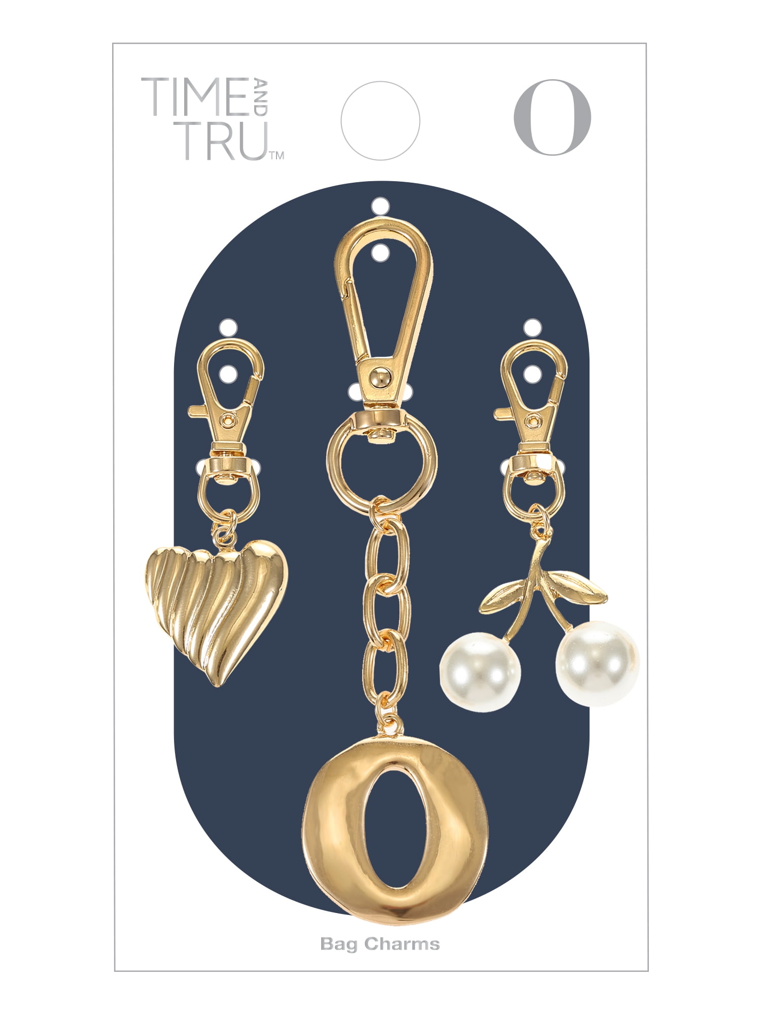 Time and Tru Goldtone Initial Letter Bag Charm Set, 3 Pieces, Letter O