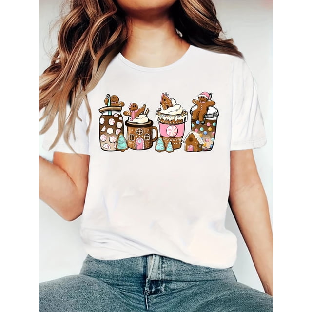 Women's Casual Summer T-Shirt with Chocolate Milk Tea Print - Soft Polyester, Crew Neck, Short Sleeve, Machine Washable Tee For Adult, Men, Women, Teen, Teenager, Adolescent, Youth