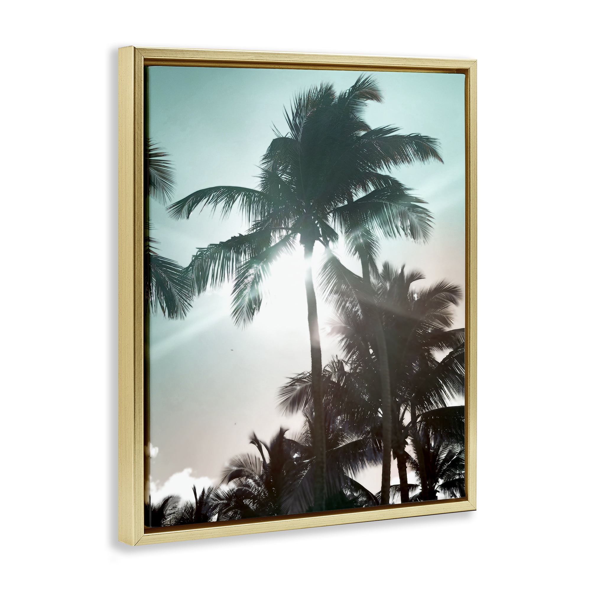 Stupell Industries Shady Palm Trees Coastal Photography Gold Floater Framed Canvas Art Print Wall Art, 17 x 21