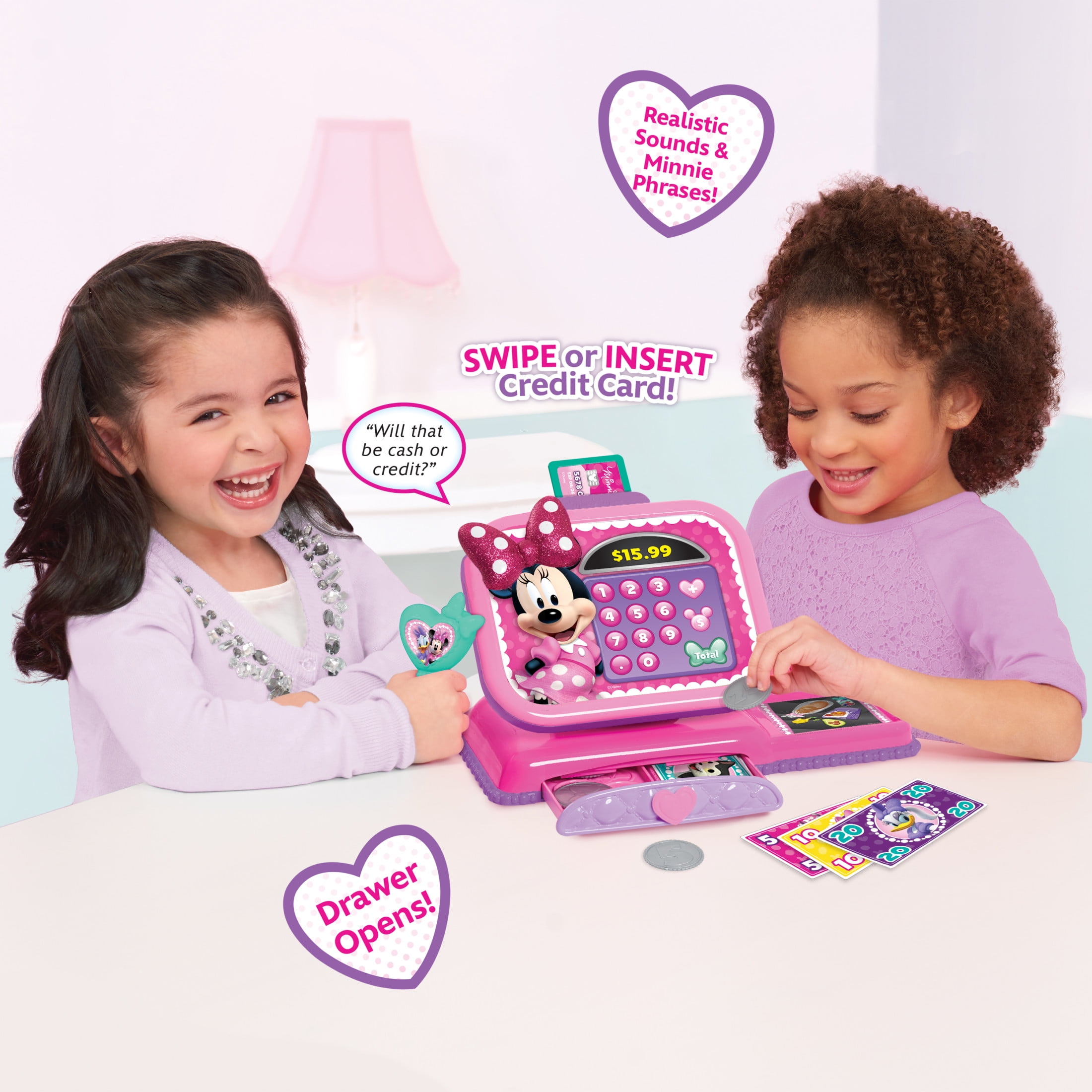 Disney Junior Minnie Mouse Bowtique Cash Register with Realistic Sounds, Pretend Play Money and Scanner, Preschool Ages 3 up by Just Play