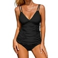 thumbnail image 1 of Charmo Tankini Swimsuit for Womens Ruched Two Piece Swimwear V Neck Tummy Control Bathing Suit, 1 of 3
