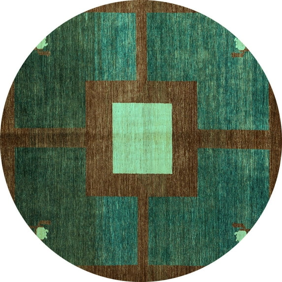 Ahgly Company Indoor Round Abstract Turquoise Blue Modern Area Rugs, 4' Round