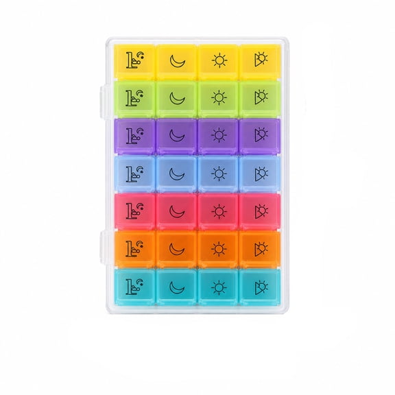 Pill Organizer 28 Compartment Weekly 2 Times A Day Portable Travel Vitamin Storage