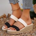 thumbnail image 3 of Rokment Boho Espadrilles Platform Wedge Dress Sandals for Women Black White Color Block Fashion Casual Braided Leather Open Toe Chunky High Heels Beach Summer Shoes C Size 9.5, 3 of 8