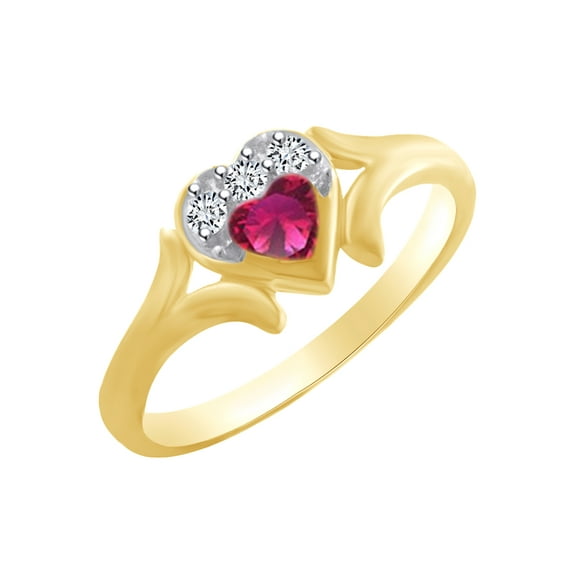 AFFY Heart Shape Simulated Ruby & White Cubic Zirconia Heart Promise Ring In 14k Yellow Gold Over Sterling Silver Ring Size-4.5