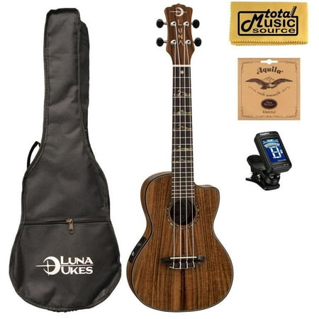 Luna High Tide Series Koa Concert Ukulele w/Gigbag,Tuner,Strings & PC, UKE HTC KOA COMP