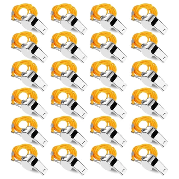 Whistles, Stainless Steel Sports Loud Crisp Sound Whistles with Lanyard,Whistles Great for Referees, Coaches（24pcs）