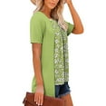 thumbnail image 5 of T-shirts for Women Plus Size Short Sleeve Square Collar Floral Printed Blouses Green M, 5 of 6