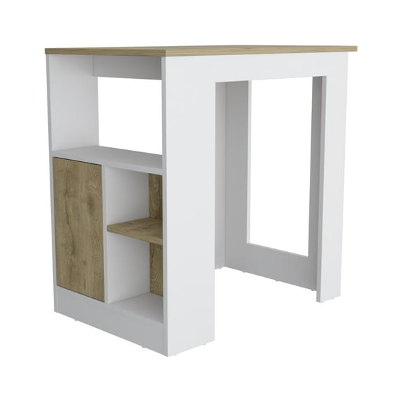 Newboti Furniture Kitchen Island 36" H, Three Open Side Storage Shelves and One Push-to-Open Cabinet, White/Macadamia 44561