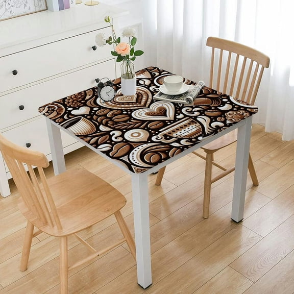 BANET Square Tablecloth, Fitted Elastic Edge Cover, Fade and Stain Resistant Table Cloths, Spill Proof Linen Covers for Indoor Dining, Outdoor Picnic Parties, Camping, Coffee Brown White