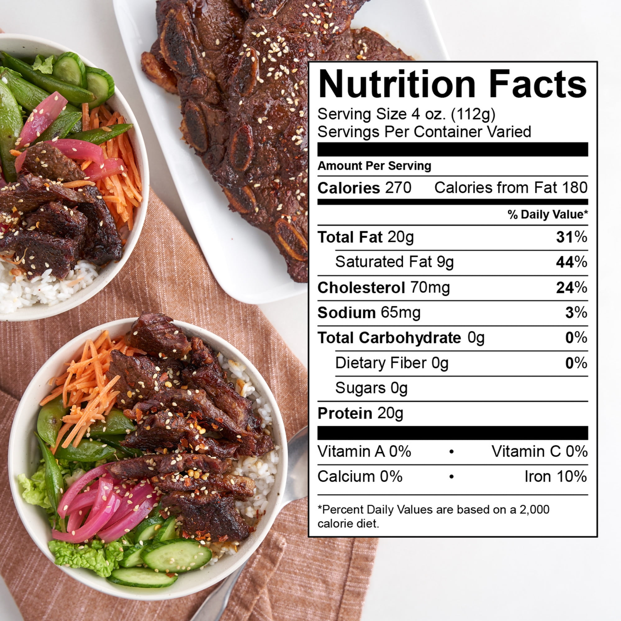 Flanken Style Beef Ribs, Thin Cut, Bone-in, 5 per Tray, Fresh, 1.35 - 2.0 lb