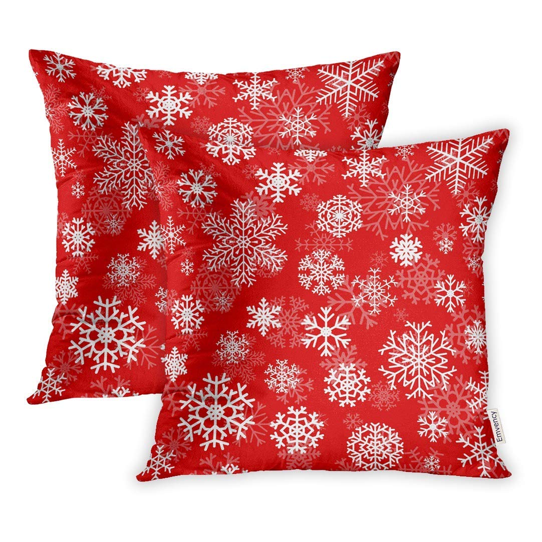 ARHOME Pattern Christmas from White Snowflakes on Red Xmas Pillow Case